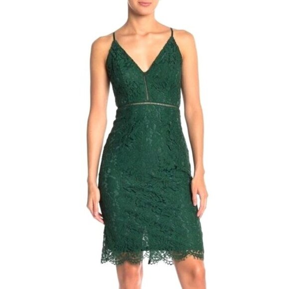 ASTR The Label Green Lace V Neck Knee Length Sheath Dress‎ Size XS NWT - Picture 1 of 14